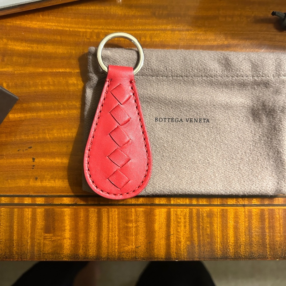 Bottega Veneta Red Woven Leather Key Ring.  New with all authenticity docs